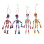 Wood ornaments, 'Colorful Tradition' (set of 4) - Wood Floral Skeleton Ornaments from Guatemala (Set of 4)
