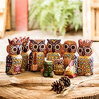 Wood nativity scene, Sacred Owls (set of 9)