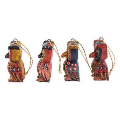 Wood ornaments, 'Charming Owls' (set of 4) - Pinewood Owl Ornaments from Guatemala (Set of 4)