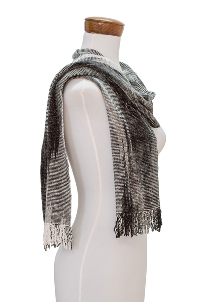 Rayon chenille scarf, 'Infinite Universe' - Handwoven Grey Rayon Chenille Scarf from Guatemala