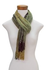Rayon chenille scarf, 'Profound Green' - Handwoven Green Rayon Chenille Scarf from Guatemala