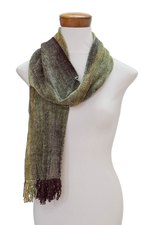 Rayon chenille scarf, 'Profound Green' - Handwoven Green Rayon Chenille Scarf from Guatemala
