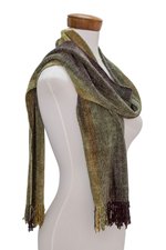 Rayon chenille scarf, 'Profound Green' - Handwoven Green Rayon Chenille Scarf from Guatemala