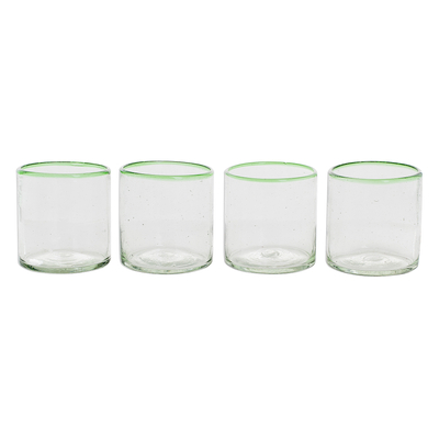 Recycled glass juice glasses, 'Green Mountain' (set of 4) - Green-Rimmed Recycled Glass Juice Glasses (Set of 4)