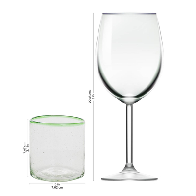 Recycled glass juice glasses, 'Green Mountain' (set of 4) - Green-Rimmed Recycled Glass Juice Glasses (Set of 4)
