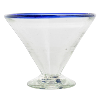 Recycled glass martini glasses, 'Ocean Rim' (set of 4) - Recycled Glass Martini Glasses from Guatemala (Set of 4)