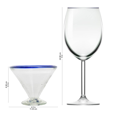 Copas de martini de vidrio reciclado, 'Ocean Rim' (juego de 4) - Copas de martini de vidrio reciclado de Guatemala (juego de 4)