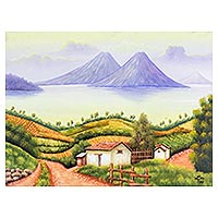 'Lake Atitlán - Signed Folk Art Painting of Lake Atitlán from Guatemala