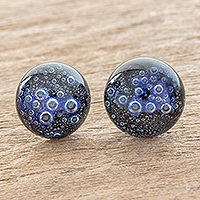 Art glass stud earrings, Bubble Stars in Blue