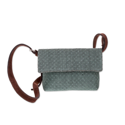 Leather Accent Cotton Sling in Black and Mint