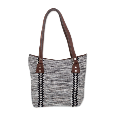 Black and White Leather Accent Cotton Tote from guatemala