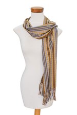 Cotton scarf, 'Cafe Stripes' - Handwoven Earth-Tone Wrap Scarf from Guatemala