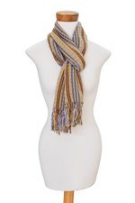 Cotton scarf, 'Cafe Stripes' - Handwoven Earth-Tone Wrap Scarf from Guatemala
