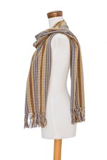 Cotton scarf, 'Cafe Stripes' - Handwoven Earth-Tone Wrap Scarf from Guatemala