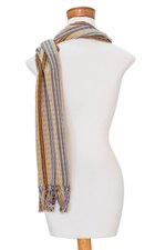 Cotton scarf, 'Cafe Stripes' - Handwoven Earth-Tone Wrap Scarf from Guatemala