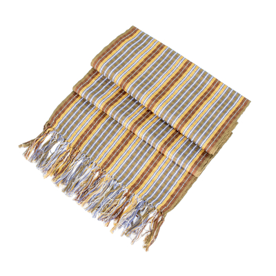 Cotton scarf, 'Cafe Stripes' - Handwoven Earth-Tone Wrap Scarf from Guatemala