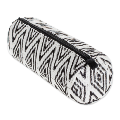 Cotton clutch, 'Diamond Style in Black' - Diamond Motif Cotton Clutch Handbag from Guatemala