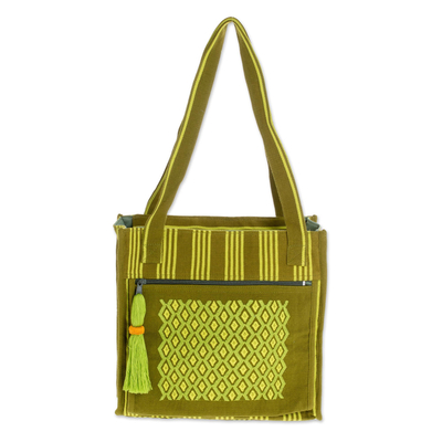 Cotton Shoulder Bag in Avocado and Chartreuse from Guatemala