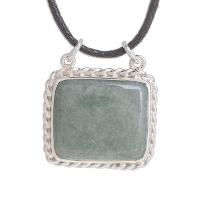 Rectangular Jade Pendant Necklace in Apple Green