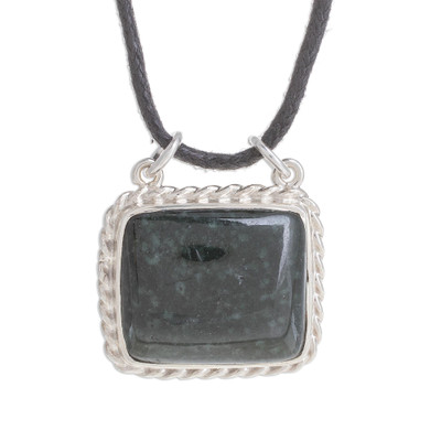 Rectangular Jade Pendant Necklace in Dark Green