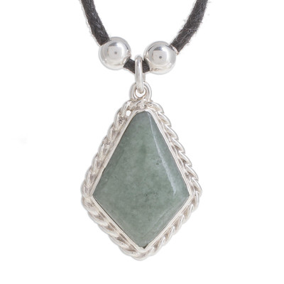 Jade Rhombus Pendant Necklace in Apple Green from Guatemala