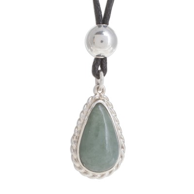 Jade Drop Pendant Necklace in Apple Green from Guatemala