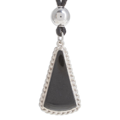 Triangular Jade Pendant Necklace in Black from Guatemala