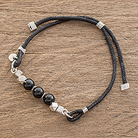 Jade pendant bracelet, 'Black Mayan Trio' - Jade Pendant Bracelet in Black from Guatemala