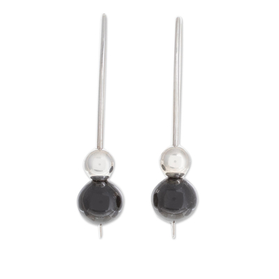 Jade drop earrings, 'Night of the Moon' - Black Jade Drop Earrings Crafted in Guatemala