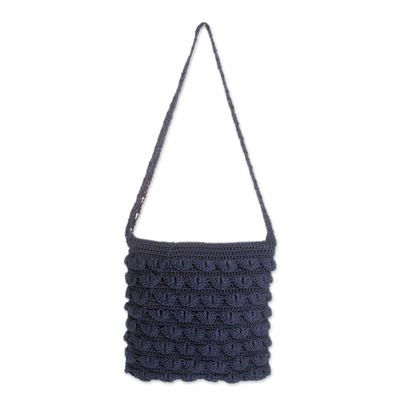 Hand-Crocheted Shoulder Bag in Navy from Guatemala