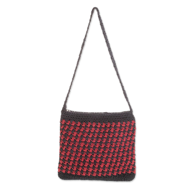 Crocheted Zigzag Motif Crimson Shoulder Bag from Guatemala