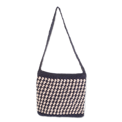 Crocheted Zigzag Motif Ivory Shoulder Bag from Guatemala