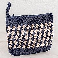 Crocheted cosmetic bag, 'Zigzag Textures in Ivory' - Crocheted Zigzag Motif Ivory Cosmetic Bag from Guatemala