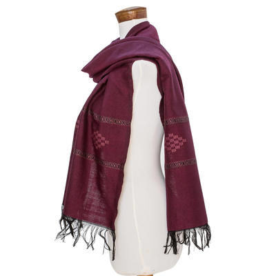 Schal aus Baumwollmischung - Handgewebter Schal aus violetter Baumwollmischung mit Rautenmotiv