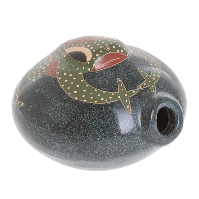 Ceramic decorative vase, 'In the Pond' - Handcrafted Frog Ceramic Decorative Vase from Nicaragua