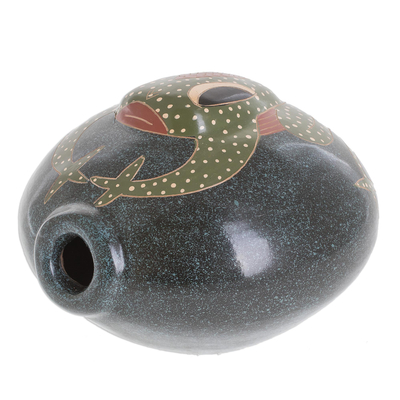 Ceramic decorative vase, 'In the Pond' - Handcrafted Frog Ceramic Decorative Vase from Nicaragua
