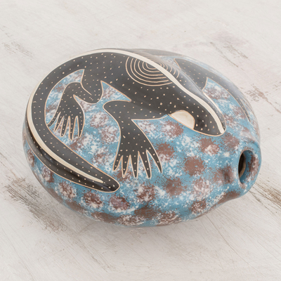 Jarrón decorativo de cerámica, 'Elegant Iguana' - Jarrón decorativo de lagarto de cerámica hecho a mano de Nicaragua