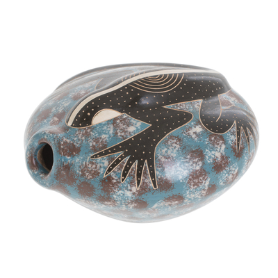 Jarrón decorativo de cerámica, 'Elegant Iguana' - Jarrón decorativo de lagarto de cerámica hecho a mano de Nicaragua