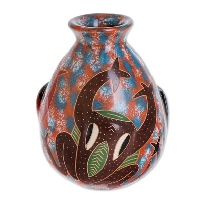 Jarrón decorativo de cerámica - Jarrón decorativo de cerámica con tema de rana de Nicaragua