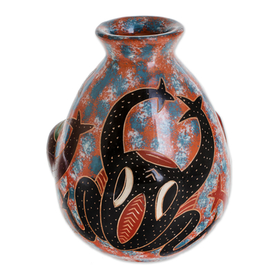 Jarrón decorativo de cerámica - Jarrón decorativo de cerámica con tema de rana de Nicaragua