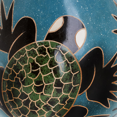 Dekorative Keramikvase - Dekorative Keramikvase mit Meeresschildkrötenmotiv aus Nicaragua