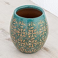 Ceramic decorative vase, 'Turquoise Geometry'