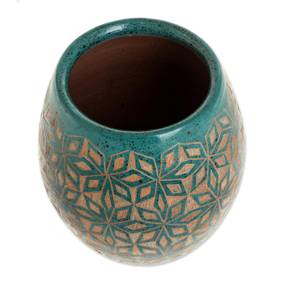 Ceramic decorative vase, 'Turquoise Geometry' - Geometric Ceramic Decorative Vase from Nicaragua