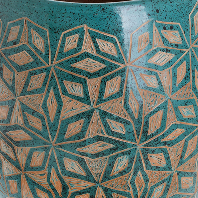 Ceramic decorative vase, 'Turquoise Geometry' - Geometric Ceramic Decorative Vase from Nicaragua