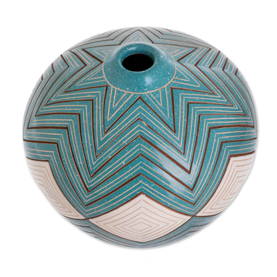 Ceramic decorative vase, 'Turquoise Texture' - Ceramic Decorative Vase in Turquoise from Nicaragua