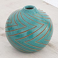 Ceramic decorative vase, Turquoise Zigzag