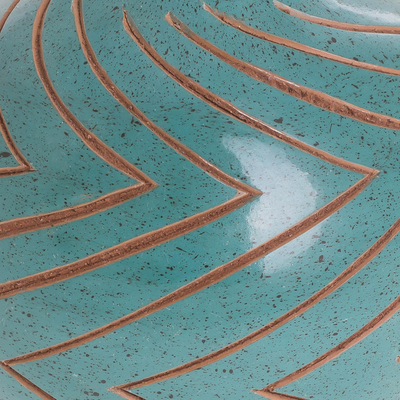 Ceramic decorative vase, 'Turquoise Zigzag' - Zigzag Motif Ceramic Decorative Vase from Nicaragua