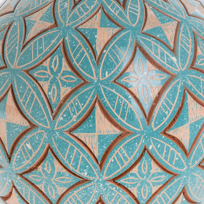 Ceramic decorative vase, 'Turquoise Intricacy' - Artisan Crafted Ceramic Decorative Vase from Nicaragua