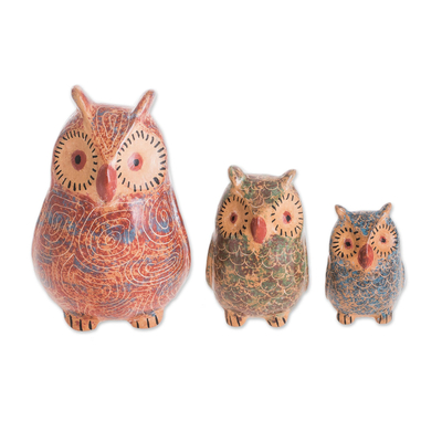 Ceramic Owl Ocarinas from Nicaragua (Set of 3)