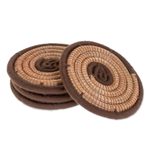 Pine needle coasters, 'Espresso Coils' (set of 4) - Pine Needle Coasters in Espresso from Nicaragua (Set of 4)